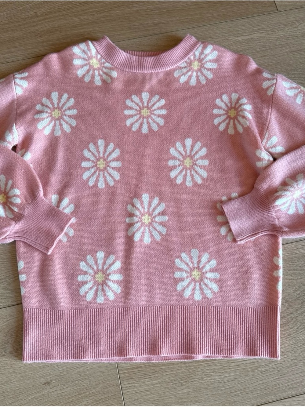 Pink Daisy Crewneck Sweater - Soft Floral Knit
